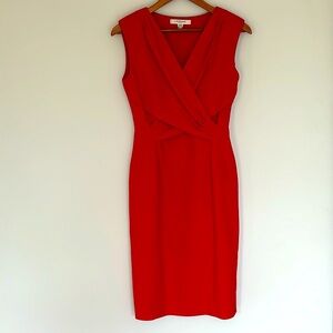 LK Bennett Red Nerine V-front Cross-front Midi Dress